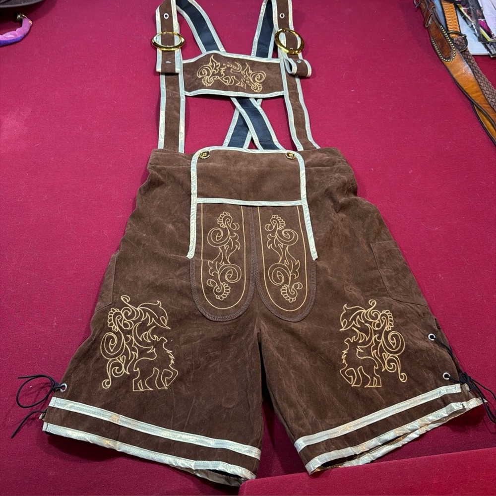 Lederhosen Men’s S Bavarian Faux Leather Shorts/Suspenders Oktoberfest Overalls